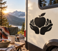 Apple in hands vinyl decal, black silhouette on a vehicle door