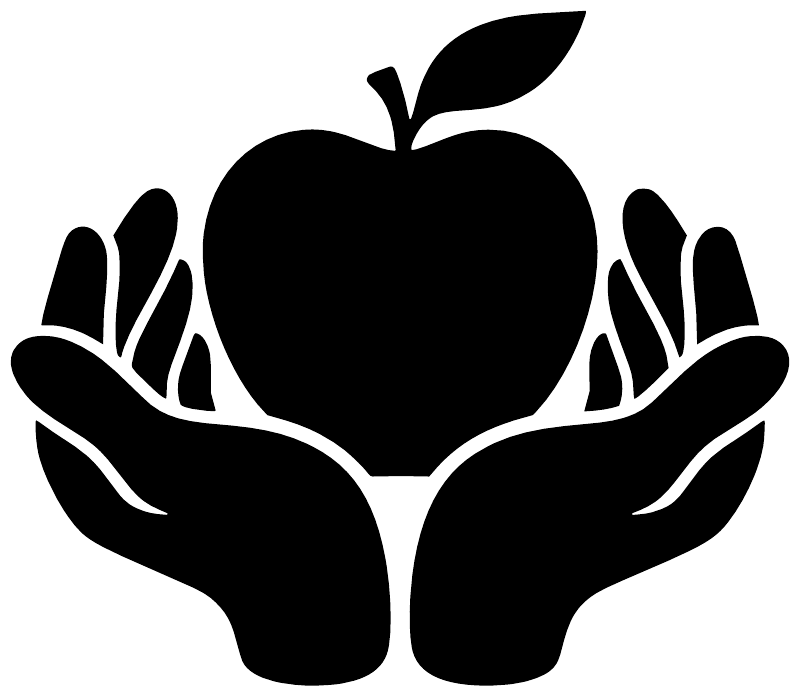 Apple in hands vinyl decal, black silhouette close-up on white
