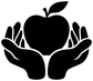 Apple in hands vinyl decal, black silhouette close-up on white