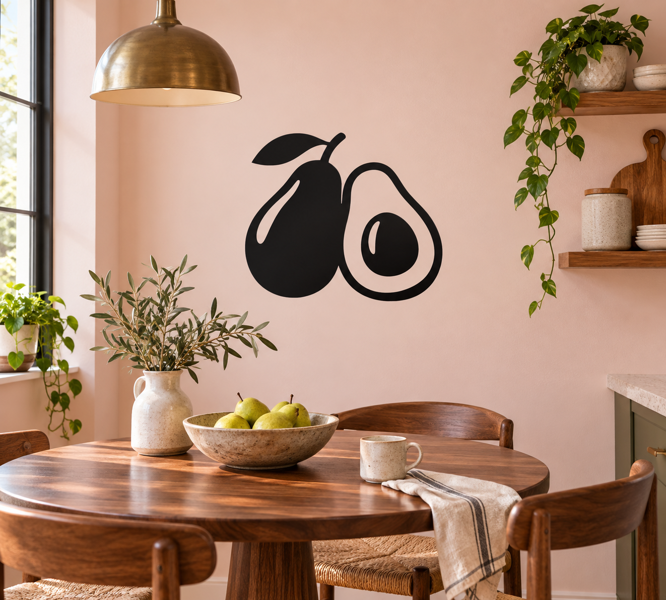 Fruit silhouette vinyl decal of two avocados, black paired shapes