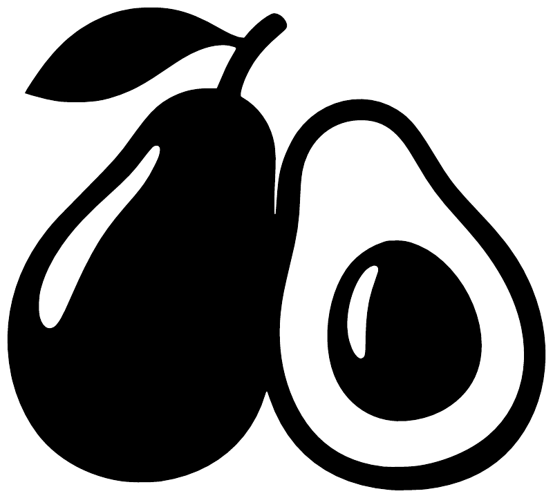 Two-avocado silhouette vinyl decal, black icons with seed shape