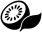 Black kiwi slice with seeds and leaf vinyl decal, cropped close-up