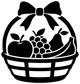 Close-up black fruit basket vinyl decal with bow, berries, and striped basket