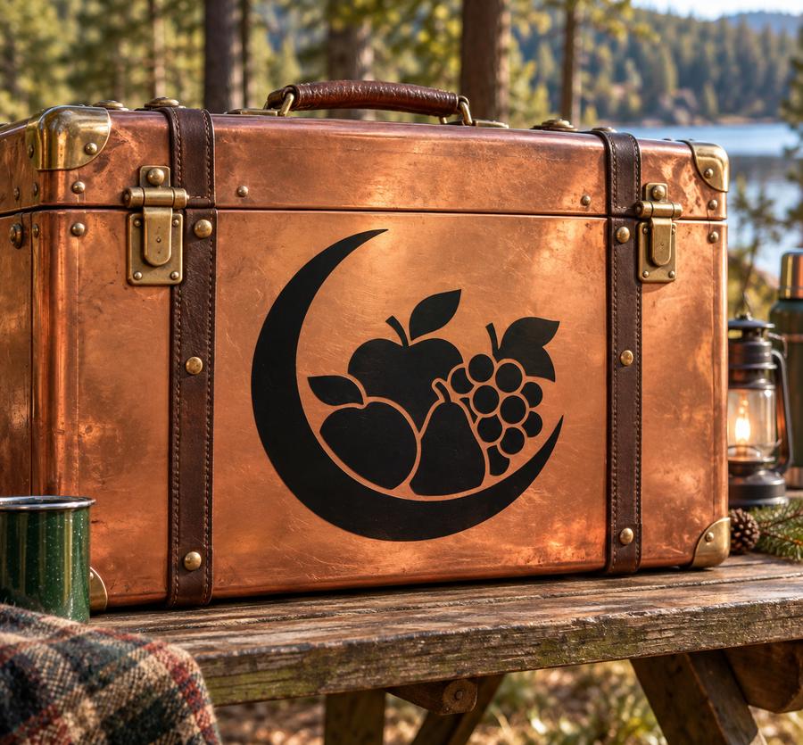 Fruit crescent vinyl decal with black moon and fruit icons