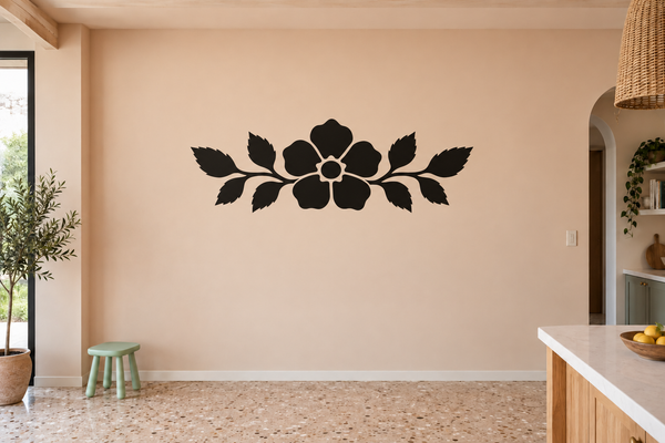 Black wild rose crest vinyl wall decal