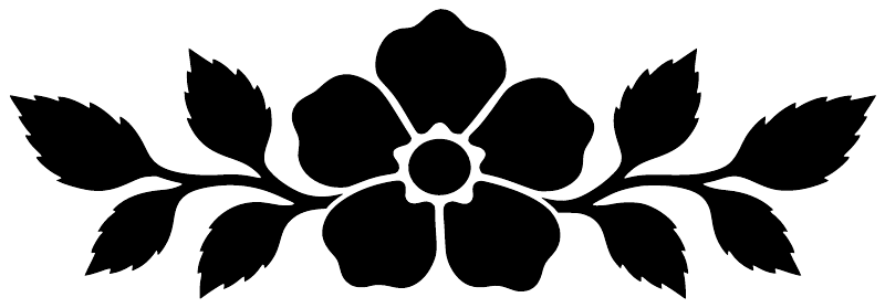 Black wild rose crest vinyl decal with flower and leaf silhouette