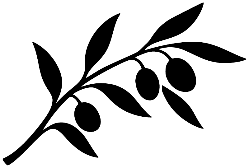 Close-up of black olive branch vinyl decal: leaves and three olive clusters