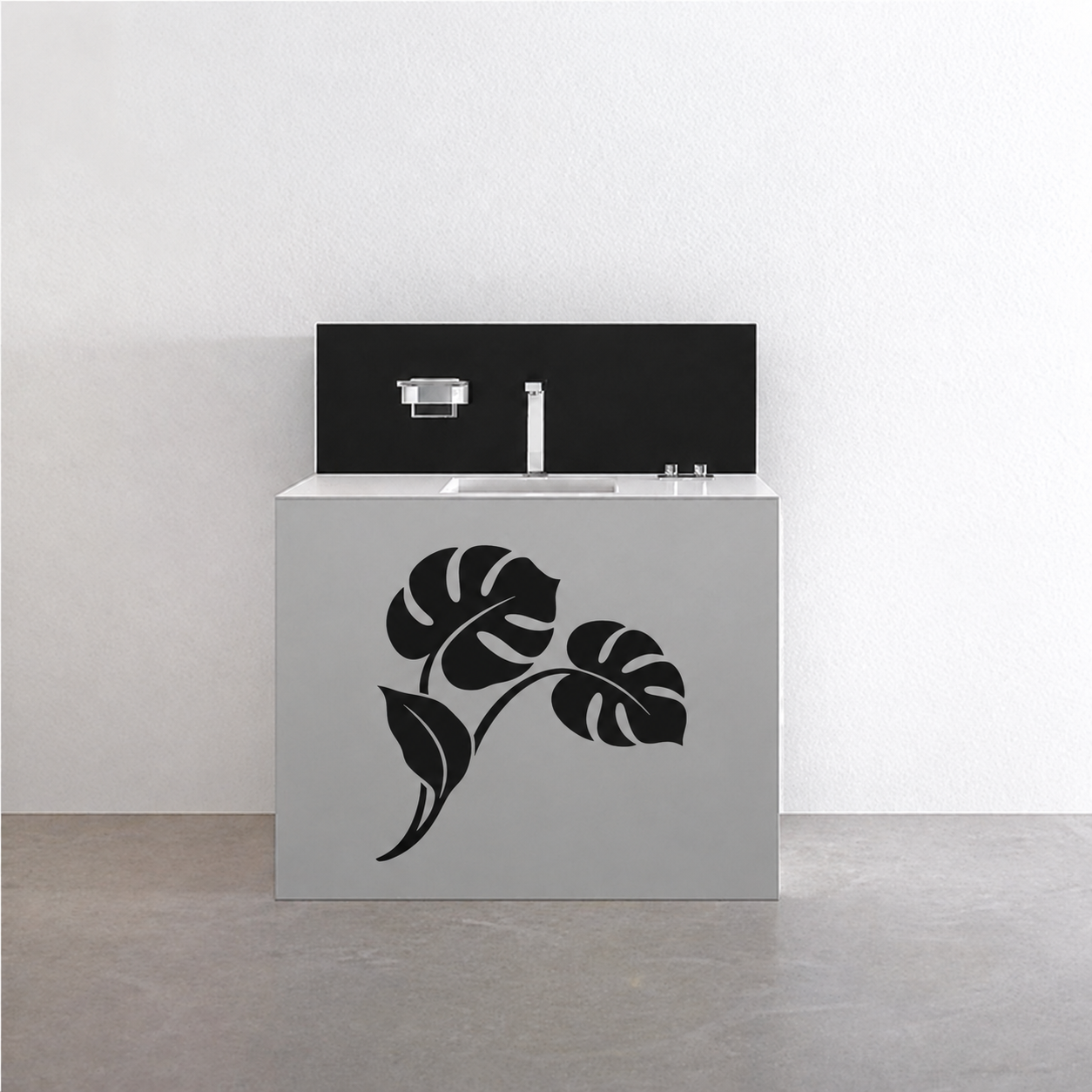 Monstera corner vinyl decal with black monstera leaf pattern