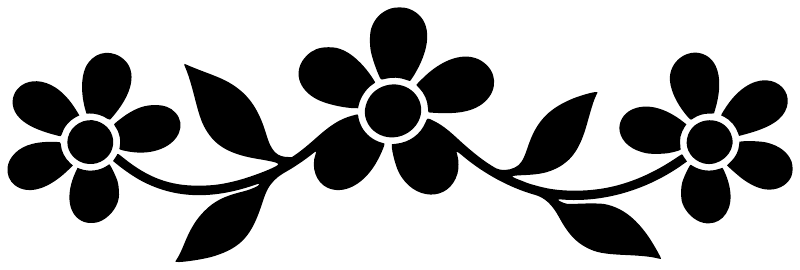 Black daisy floral vinyl decal with three blossoms, leaves, and scrolling vine