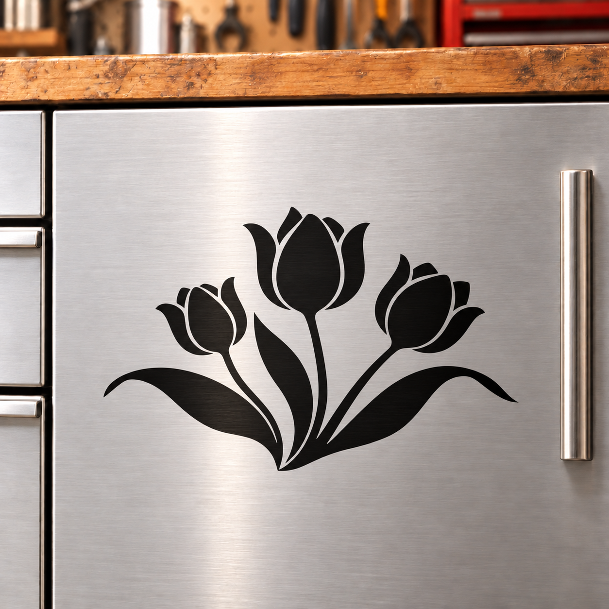 Black tulip crest vinyl decal with five tulip silhouettes