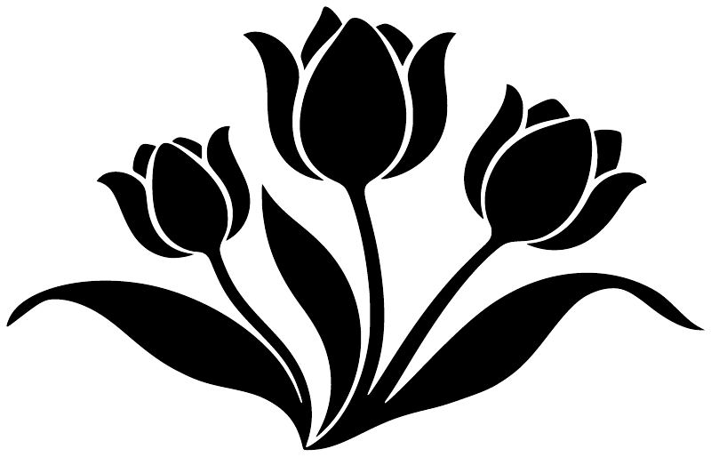 Black tulip crest vinyl decal, stylized tulip and leaves design