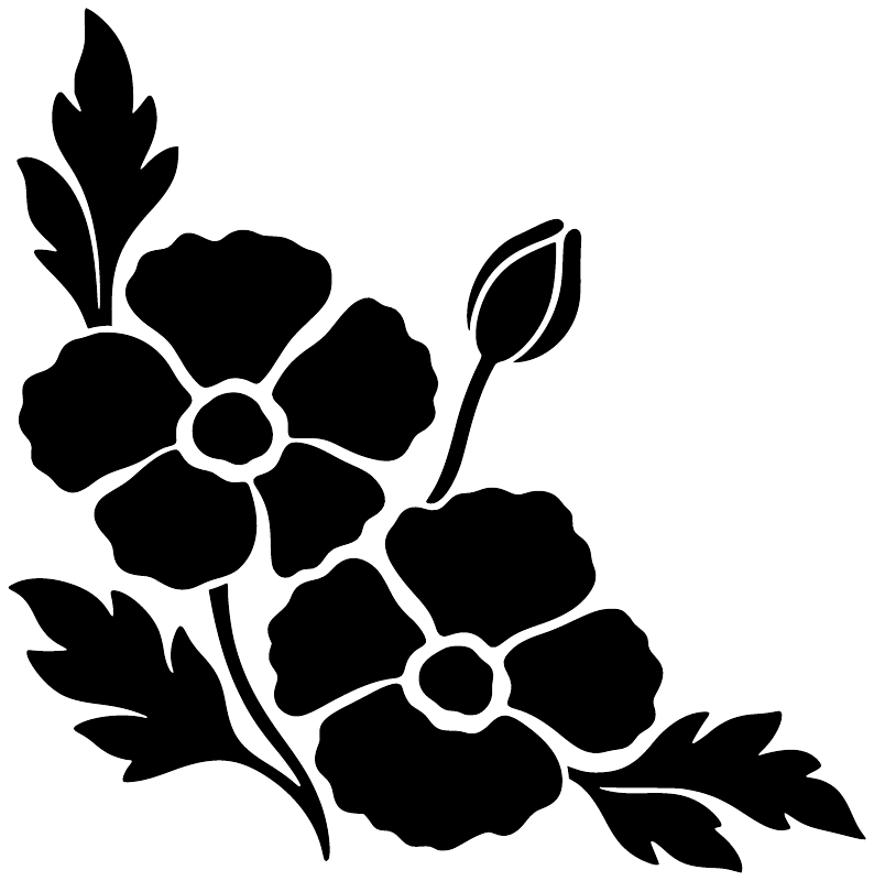 Black poppy and leaf vinyl decal silhouette, bold floral sweep