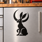 Moonlit hare vinyl decal, black silhouette with crescent moon and leafy ears