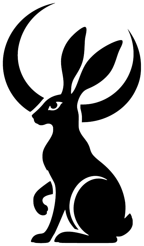 Black moonlit hare vinyl decal silhouette with crescent moon above and large ears