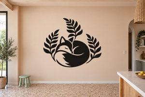 Black fox and fern vinyl wall decal