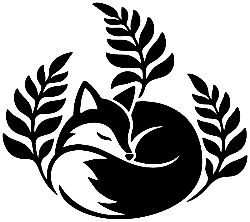 Black fox and fern vinyl decal, close-up of full design