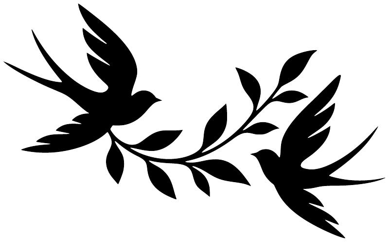 Black swallow ribbon vinyl decal close-up of bird silhouette with leaf branches