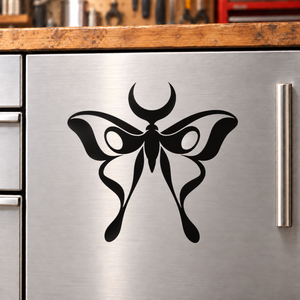 Black butterfly-shaped jewel vinyl decal with crescent crown