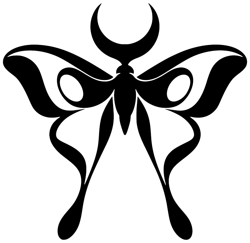 Black butterfly jewel vinyl decal with curved crescent and ornate wings