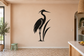 Heron reed panel vinyl wall decal, black heron silhouette with reeds