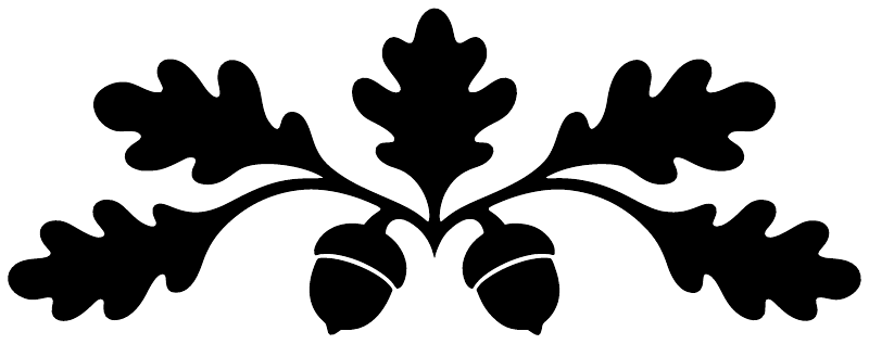 Black oak crest vinyl decal with acorn and leaf motifs