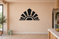 Black sunrise crest vinyl decal for furniture, arched base with radiating rays