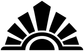 Close-up black sunrise crest vinyl decal, thick rays around an arched center