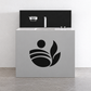 Black vinyl decal with circular dot, wave lines, and leaf flame motif