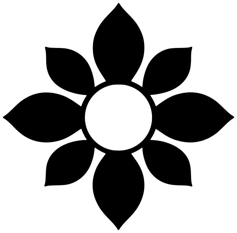 Close-up petal medallion vinyl decal: black petals around a white circular center