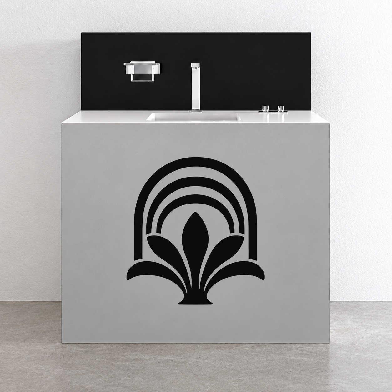 Arched palm fan vinyl decal, black and white graphic for furniture
