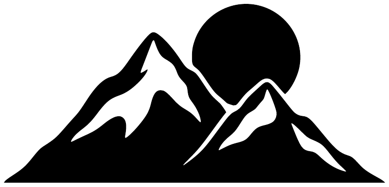 Black mountain and sun panel vinyl decal, close-up of peaks and large sun circle
