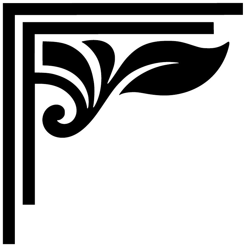 Stepped corner vinyl decal close-up with black scroll and leaf flourish