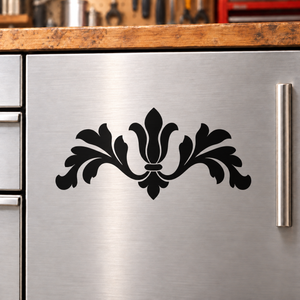 Acanthus drawer crest vinyl decal with black ornamental plant-and-floral centerpiece