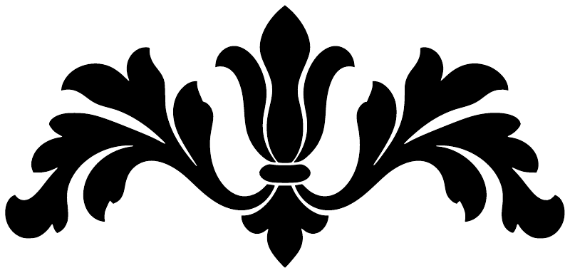 Acanthus drawer crest vinyl decal, bold black ornamental acanthus design on white