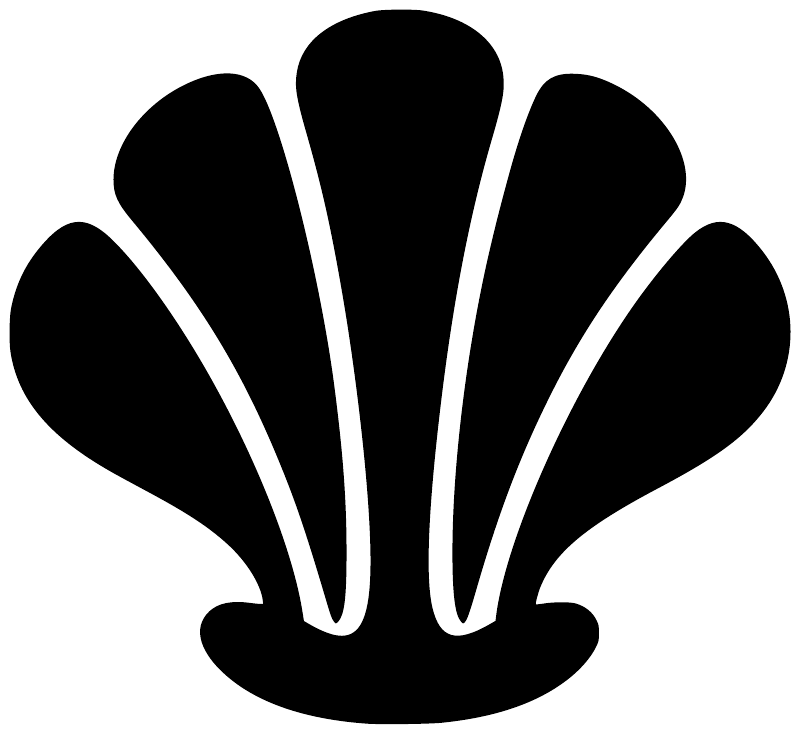 Black seashell vinyl decal with white curved highlight lines