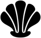 Black seashell vinyl decal with white curved highlight lines