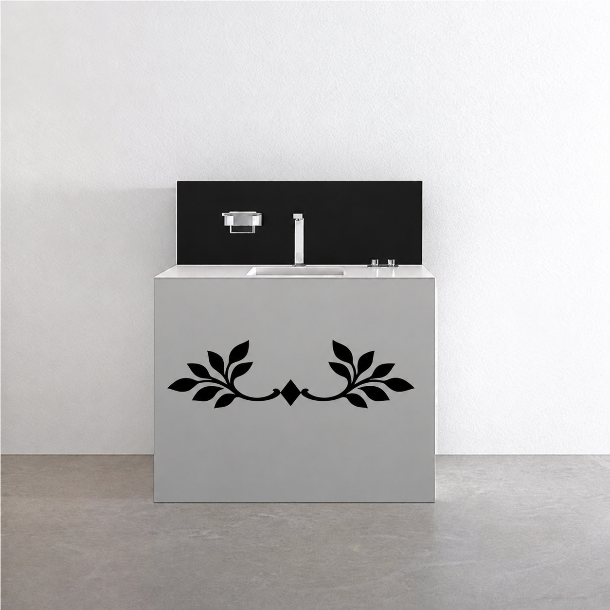 Black laurel handle crest vinyl decal with symmetrical leaves and diamond center