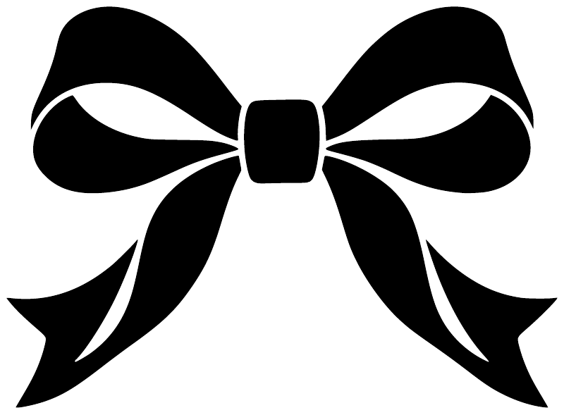 Close-up of black ribbon bow crest vinyl decal with symmetrical curls