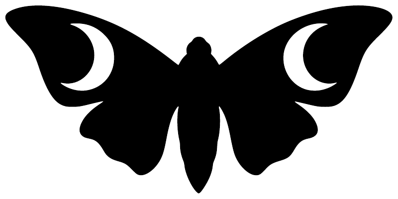 Glow-in-the-dark vinyl moth decal, black moth silhouette with crescent moons