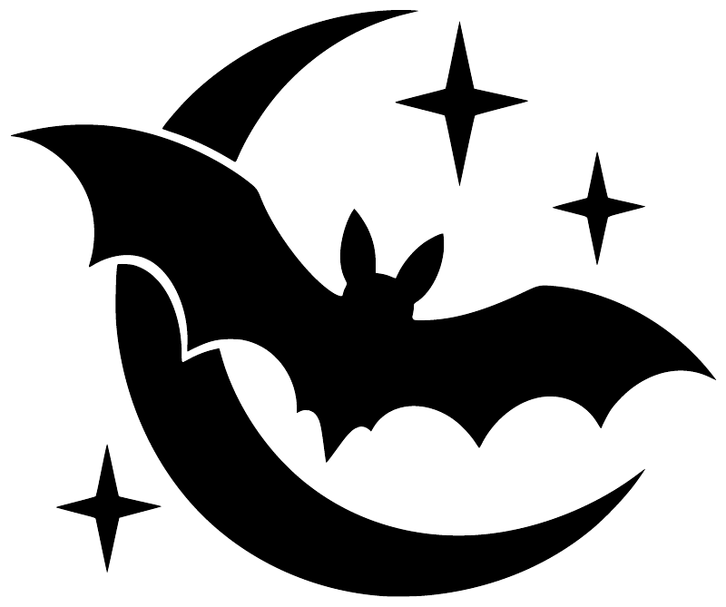 Black bat, moon, and stars vinyl decal graphic for glow-in-the-dark