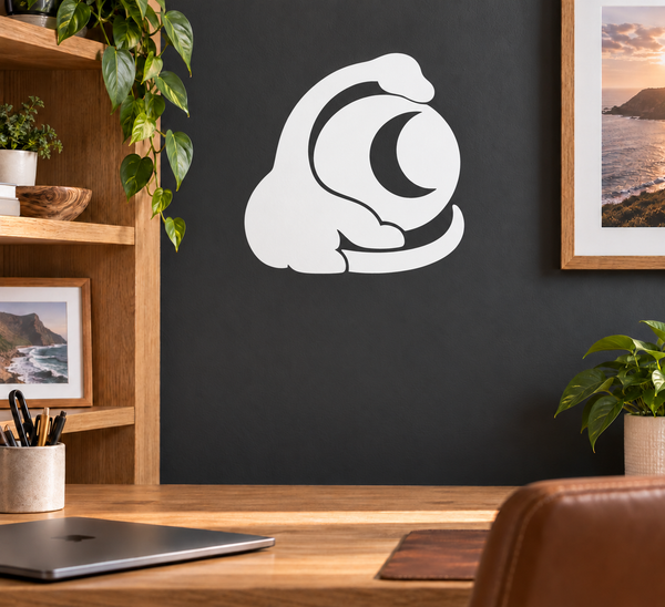 White sleeping longneck vinyl decal with crescent moon-style design