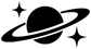 Black Saturn planet vinyl decal with ring and star sparkles on white background