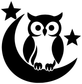 Black and white owl on crescent moon vinyl decal with star accents