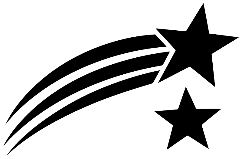 Glow-in-the-dark vinyl decal close-up of meteor arc lines and two black stars