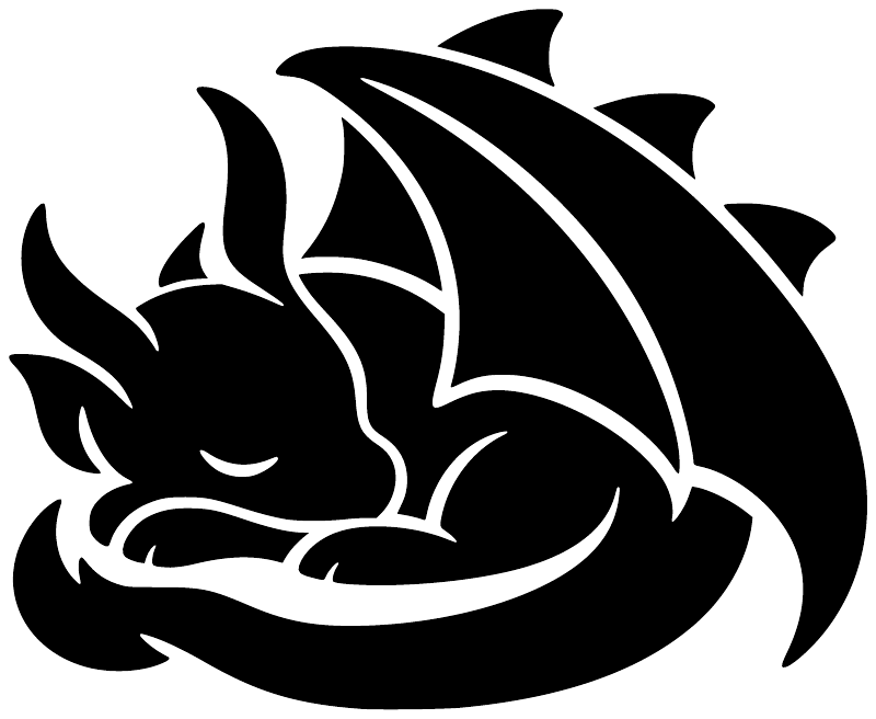 Glow-in-the-dark vinyl dragon decal: black and white dreaming dragon silhouette