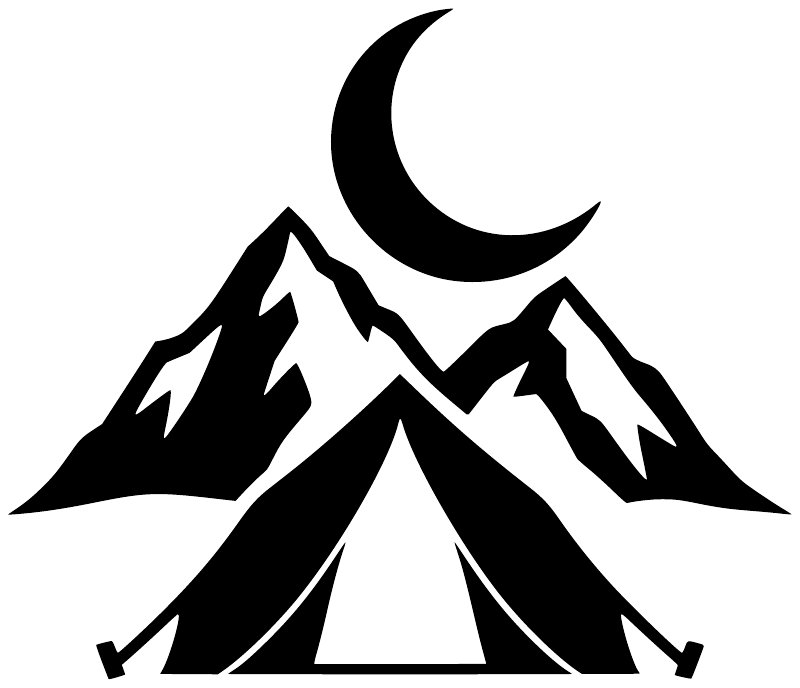 Glow-in-the-dark vinyl decal graphic: crescent moon above black mountain peaks and trees