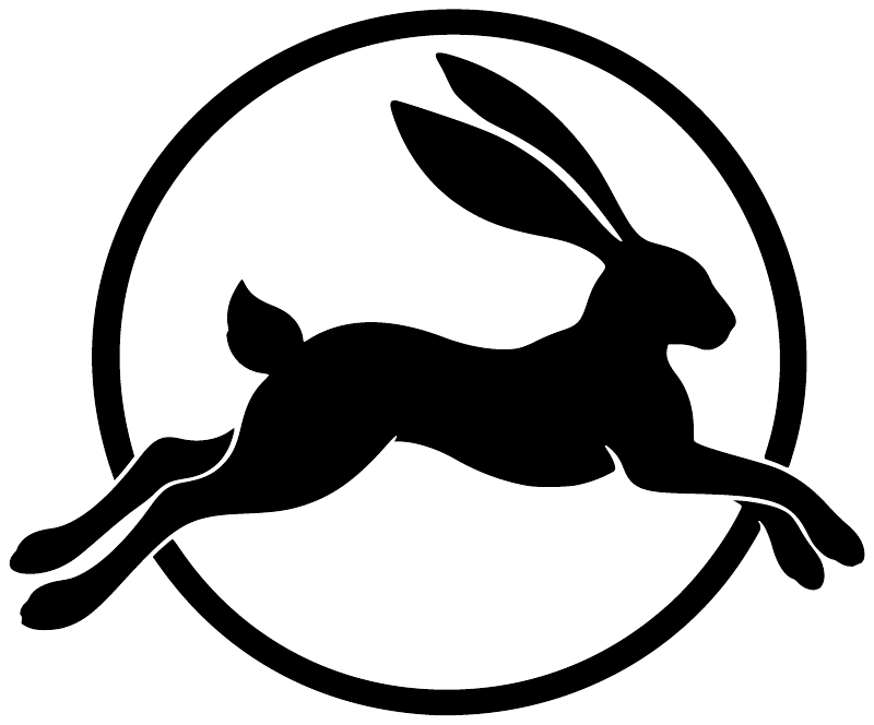 Vinyl decal of a black hare silhouette inside a white circular outline