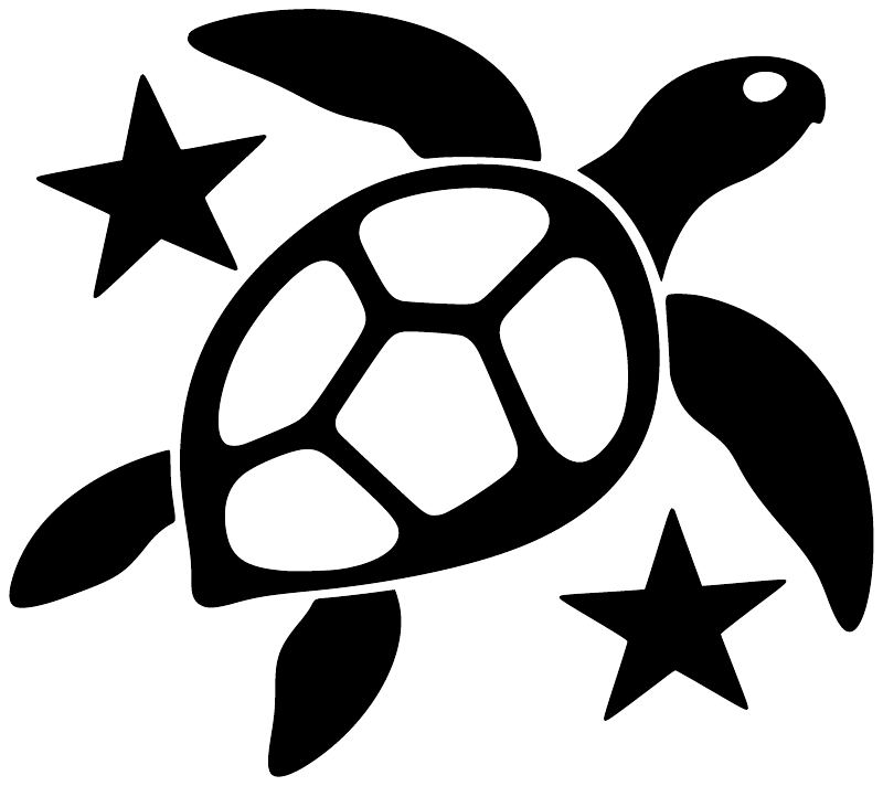 Glow-in-the-dark turtle vinyl decal, black silhouette with white shell outline and stars