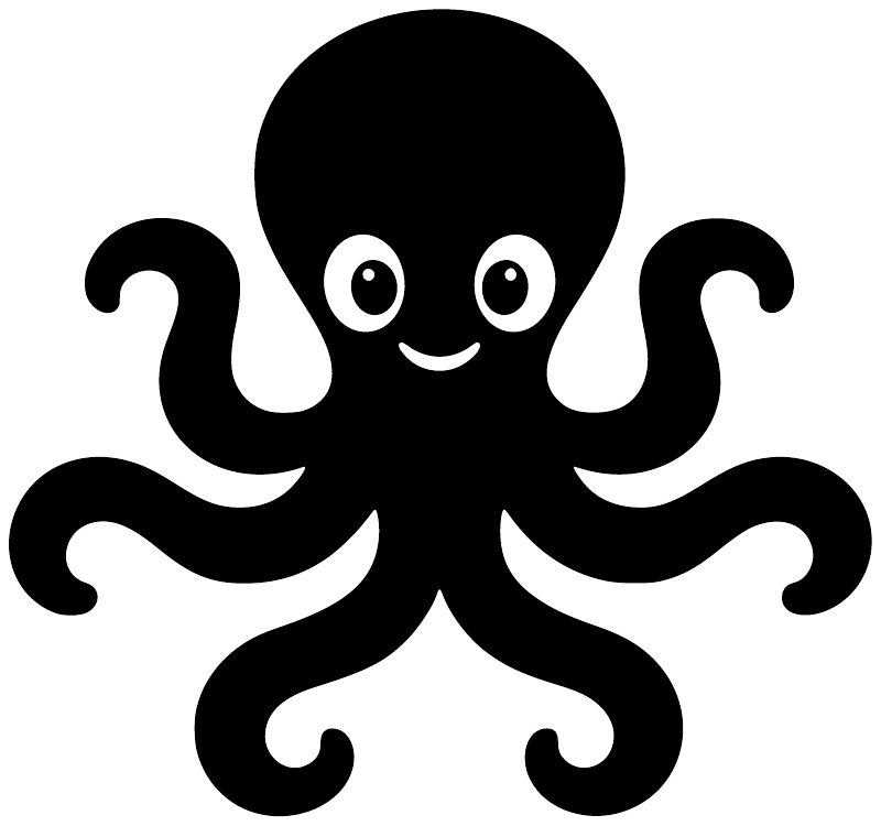 Glow-in-the-dark vinyl octopus decal, black octopus with white face and tentacles