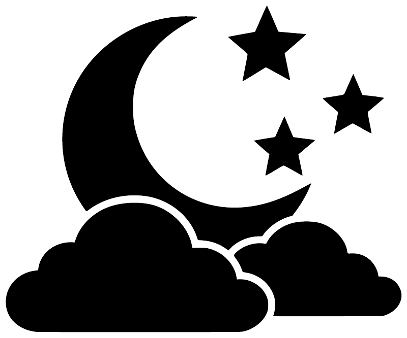 Glow-in-the-dark vinyl decal design: black moon with stars and clouds